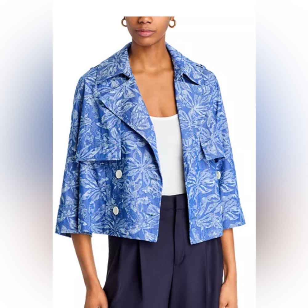 10 Crosby Derek Lam Blue Floral cropped Trench Coat